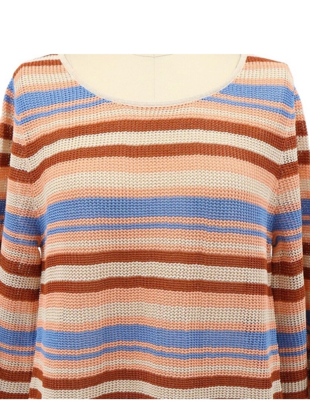 Cinq a Sept Greer Striped Knit Sweater Dress in Peach, Brown & Blue - Picture 2 of 3